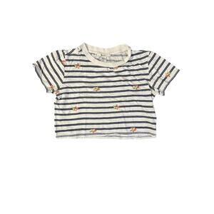 Forever 21 Junior Cropped T Shirt White w/Blue Stripes and Flowers – Small